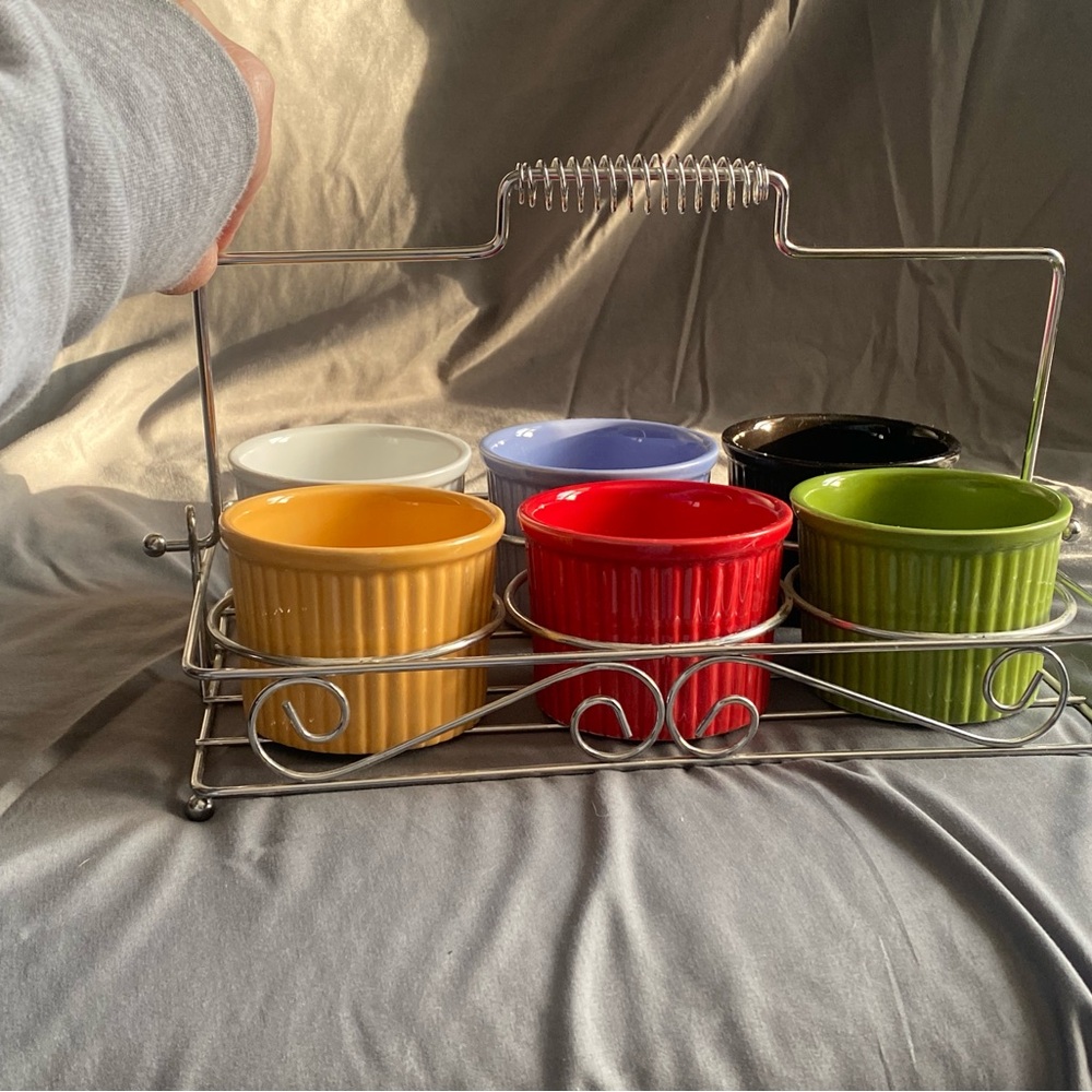 Colorful Ceramic Ramekin Set with Metal Rack - Picture 5 of 6